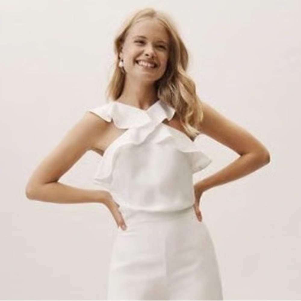 Mod On Trend Chic White Ruffle Halter Neck Mini Dress Small